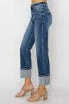 Sundown Denim Dark Wash Front Pleat Cuffed Jeans
