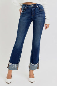 Refined High Rise Tummy Control Cuffed Ankle Straight Leg Jeans