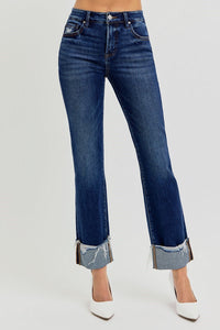 Refined High Rise Tummy Control Cuffed Ankle Straight Leg Jeans
