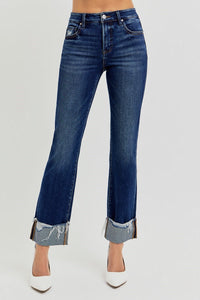 Refined High Rise Tummy Control Cuffed Ankle Straight Leg Jeans