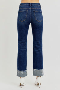 Refined High Rise Tummy Control Cuffed Ankle Straight Leg Jeans