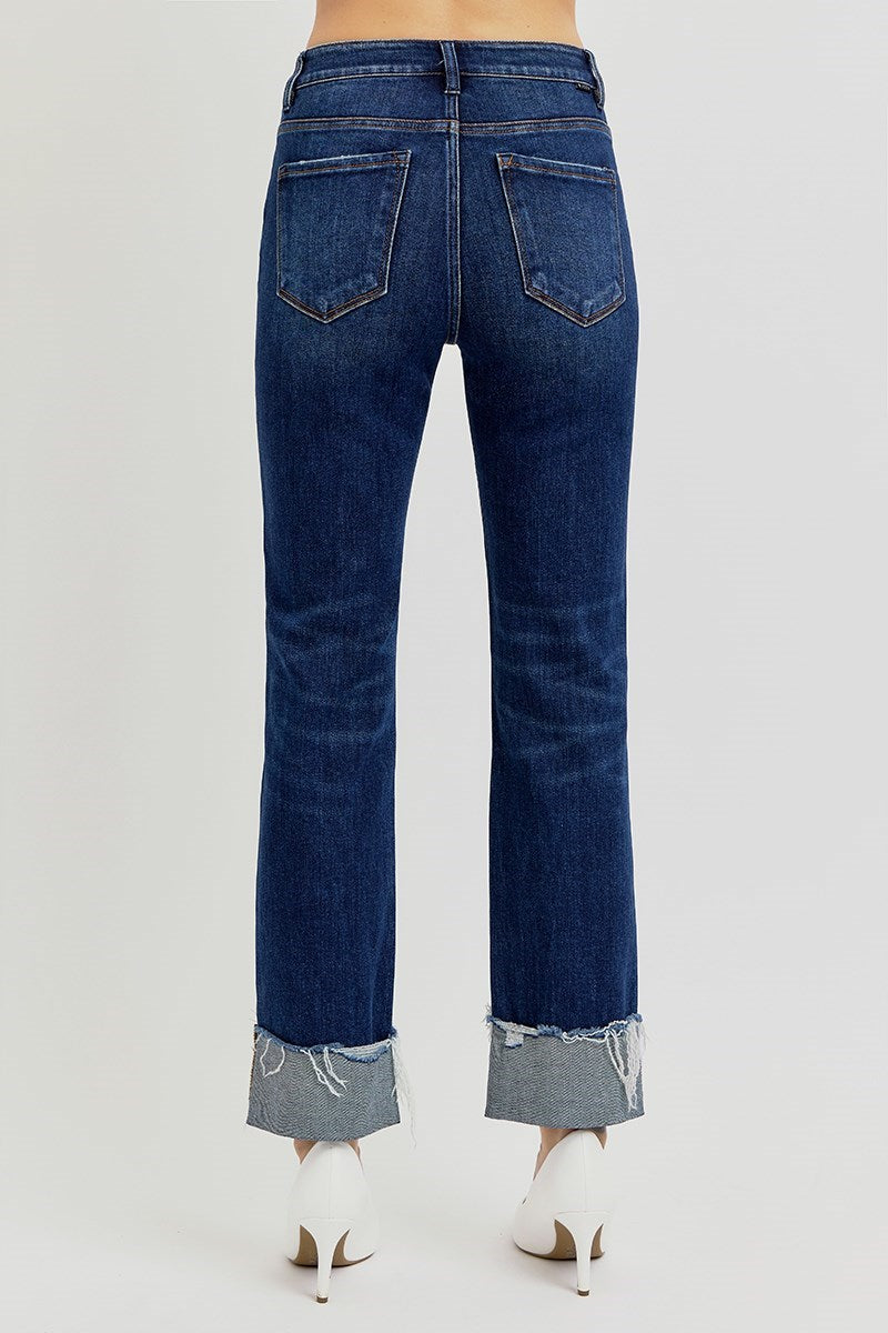 Refined High Rise Tummy Control Cuffed Ankle Straight Leg Jeans