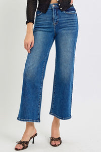 West Coast Crop Wide Leg High Rise w/Tummy Control Jeans - Dark