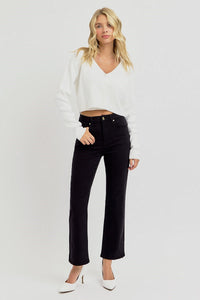 Exclusive High Rise Tummy Control Straight Leg Jeans - Black