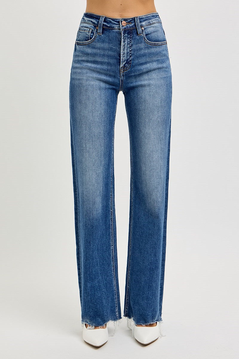 The Classic Fade High Rise Tummy Control Wide Leg Raw Cut Jeans