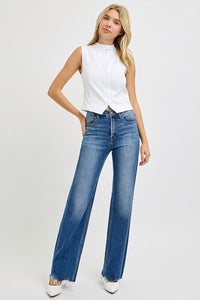 The Classic Fade High Rise Tummy Control Wide Leg Raw Cut Jeans