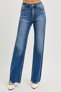 The Classic Fade High Rise Tummy Control Wide Leg Raw Cut Jeans