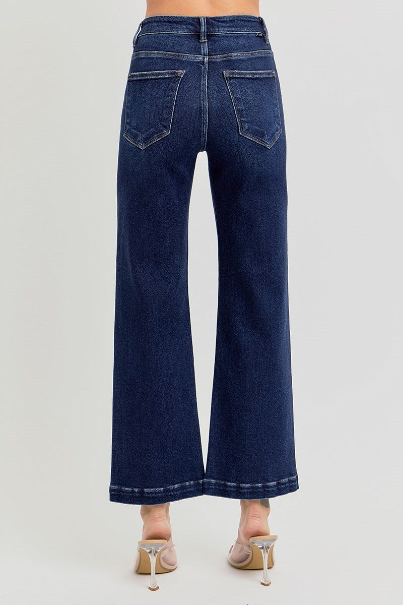 Downtown Dark Wash Tummy Control High Rise Wide Leg Jeans