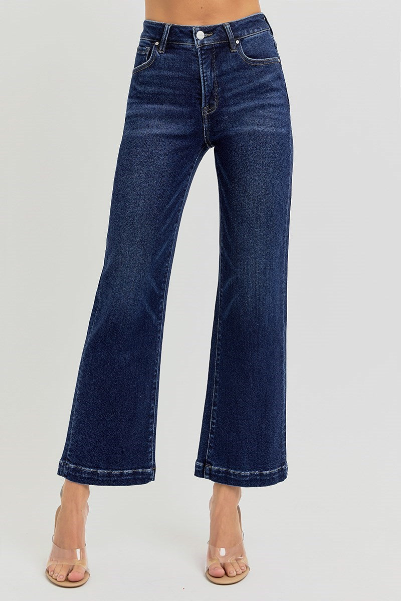 Downtown Dark Wash Tummy Control High Rise Wide Leg Jeans