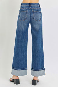 Blue Horizon High Rise Wide Leg Cuffed Jeans