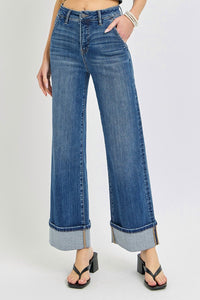 Blue Horizon High Rise Wide Leg Cuffed Jeans