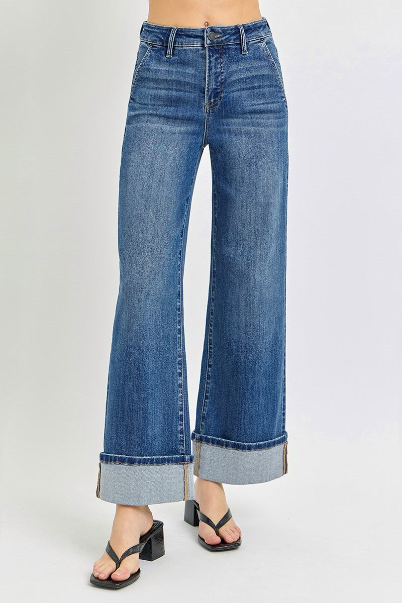 Blue Horizon High Rise Wide Leg Cuffed Jeans