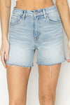 High Standard Raw Edge Light Wash Denim Shorts