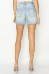 High Standard Raw Edge Light Wash Denim Shorts