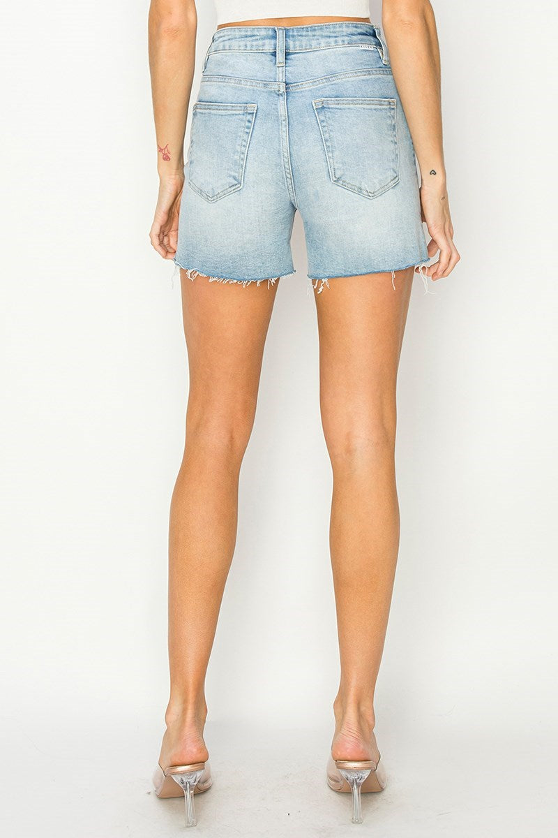 Hays Light Wash High Rise Raw-Cut Hem Side Slits Denim Shorts
