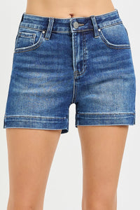 Go-To High Rise Side Slits Denim Shorts - Dark Wash