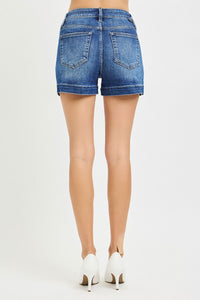 Go-To High Rise Side Slits Denim Shorts - Dark Wash