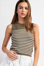 Striped Staple Top - Olive