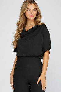 Refined Cowl Neck Top - Black