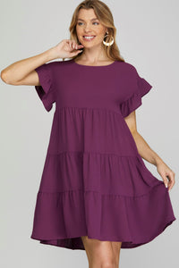 Easy Does It Everyday Ruffle Dress - Plum