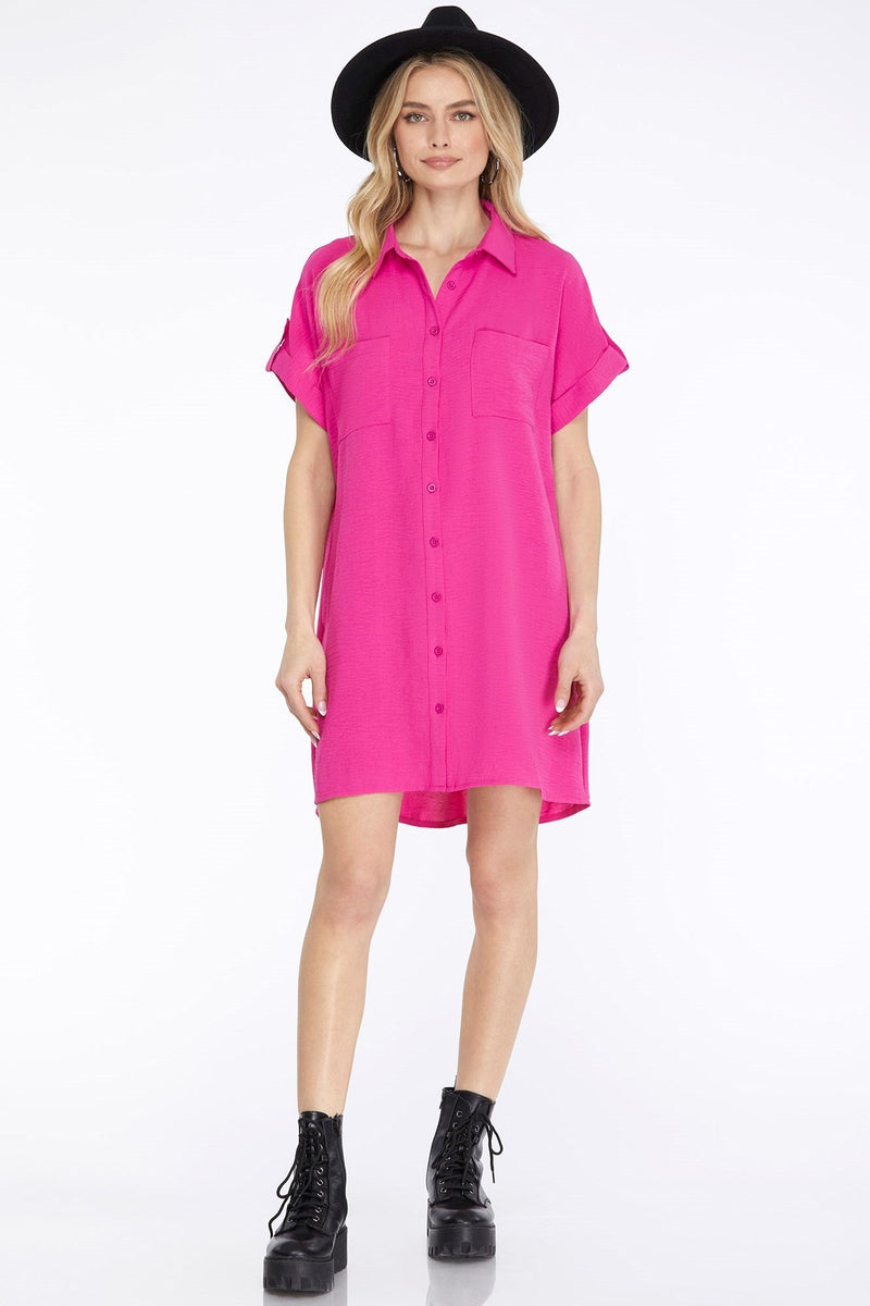 Carefree Hot Pink Shirt Dress