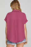 Season To Season Staple Collared Blouse - Mauve Pink