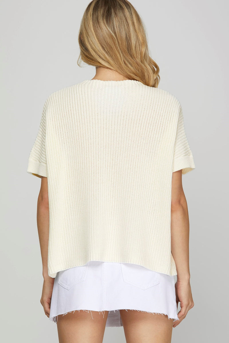 Sweater Weather Knit Pocket Blouse - Off White