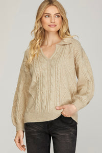 Cozy Up Cable Knit Collared Sweater