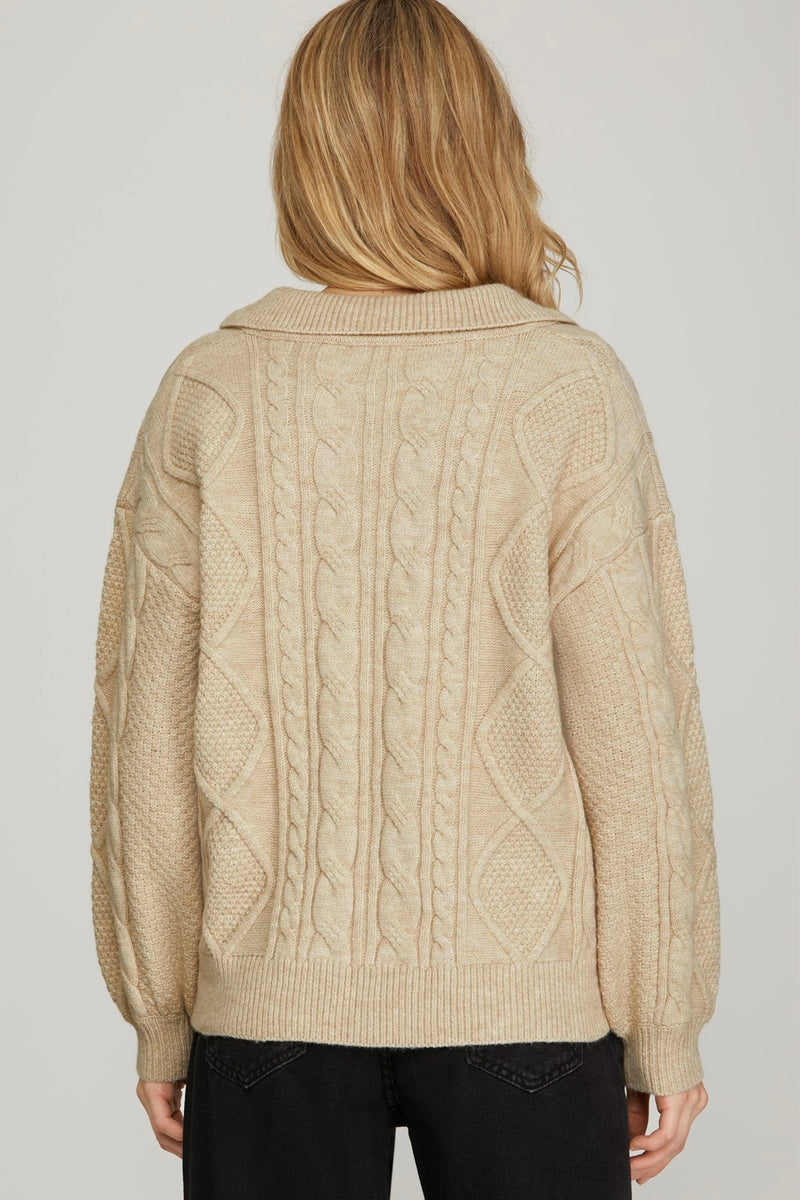 Cozy Up Cable Knit Collared Sweater