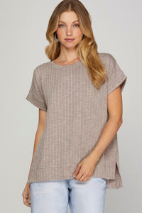 Total Comfort Ribbed Short Sleeve Top - Mocha Grey