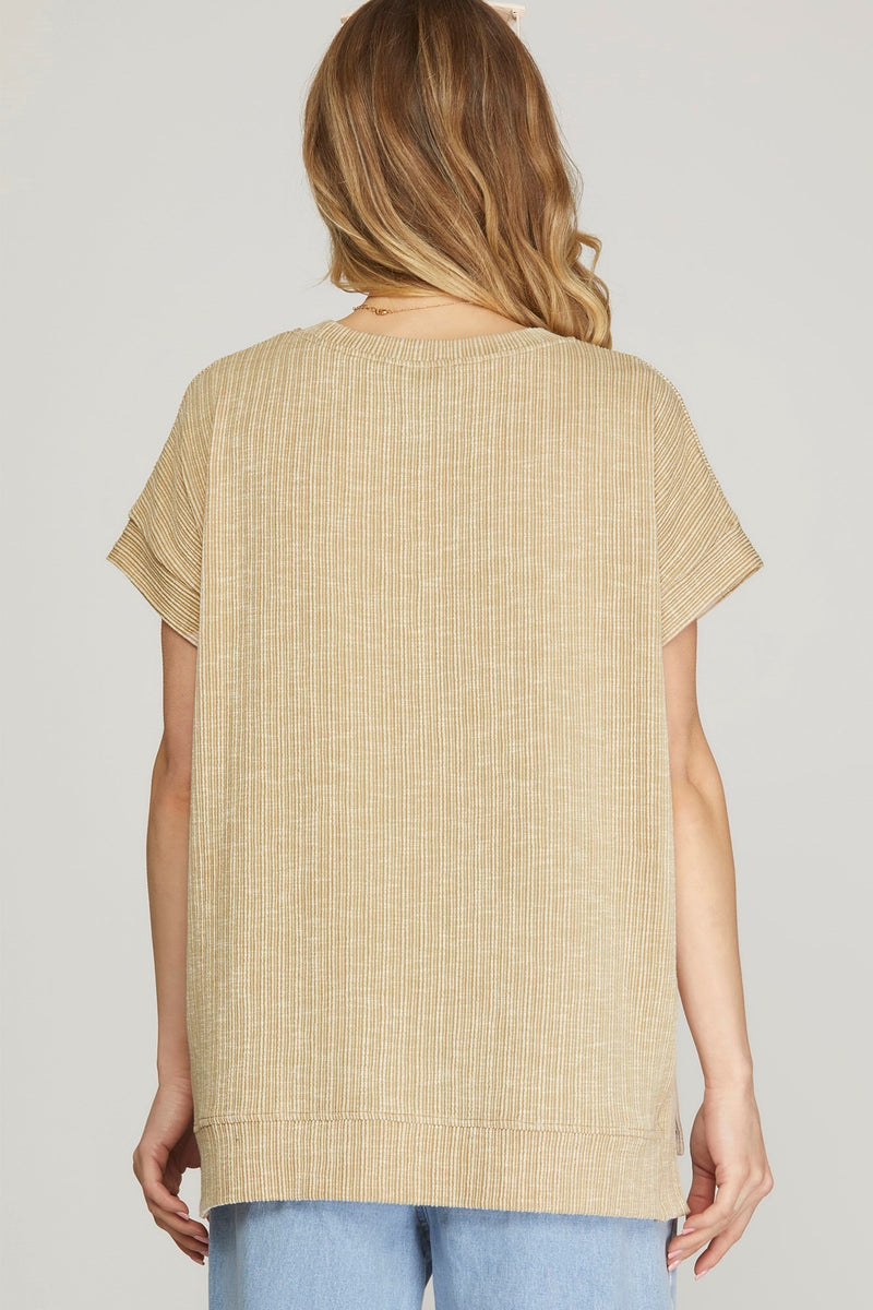 Total Comfort Ribbed Short Sleeve Top - Taupe