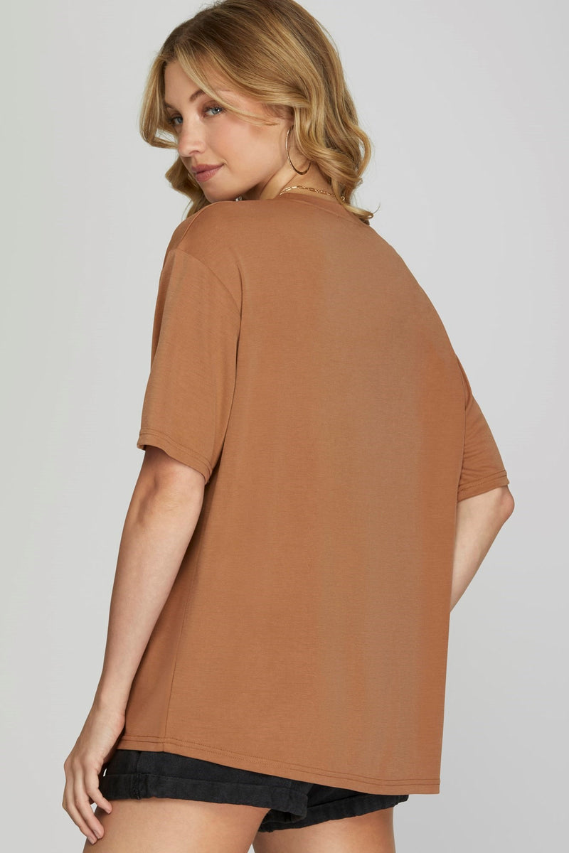 Comforting Caramel Round Neck Pocket Top