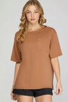 Comforting Caramel Round Neck Pocket Top