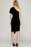 Gone Vogue Velvet One Shoulder Wrap Dress