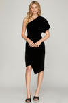 Gone Vogue Velvet One Shoulder Wrap Dress