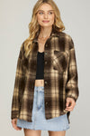 Cozy Club Neutral Plaid Flannel Button Up Shacket