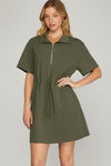 Unstoppable Scuba Knit Drawstring Dress - Olive