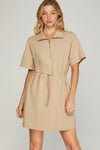 Unstoppable Scuba Knit Drawstring Dress - Light Taupe