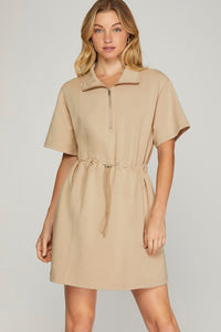 Unstoppable Scuba Knit Drawstring Dress - Light Taupe