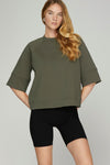 Short & Sweet Chic Scuba Knit Top - Olive