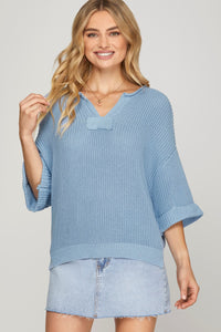 Cold Front Knit Sweater Top - Sky Blue