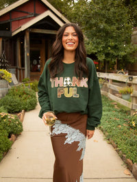 Friday+Saturday | Olive Thankful Printed Patchwork Sweatshirt