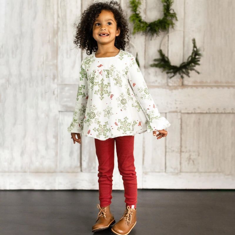 Holiday Snowflakes Organic Girls Tunic & Pants Set - Eggshell