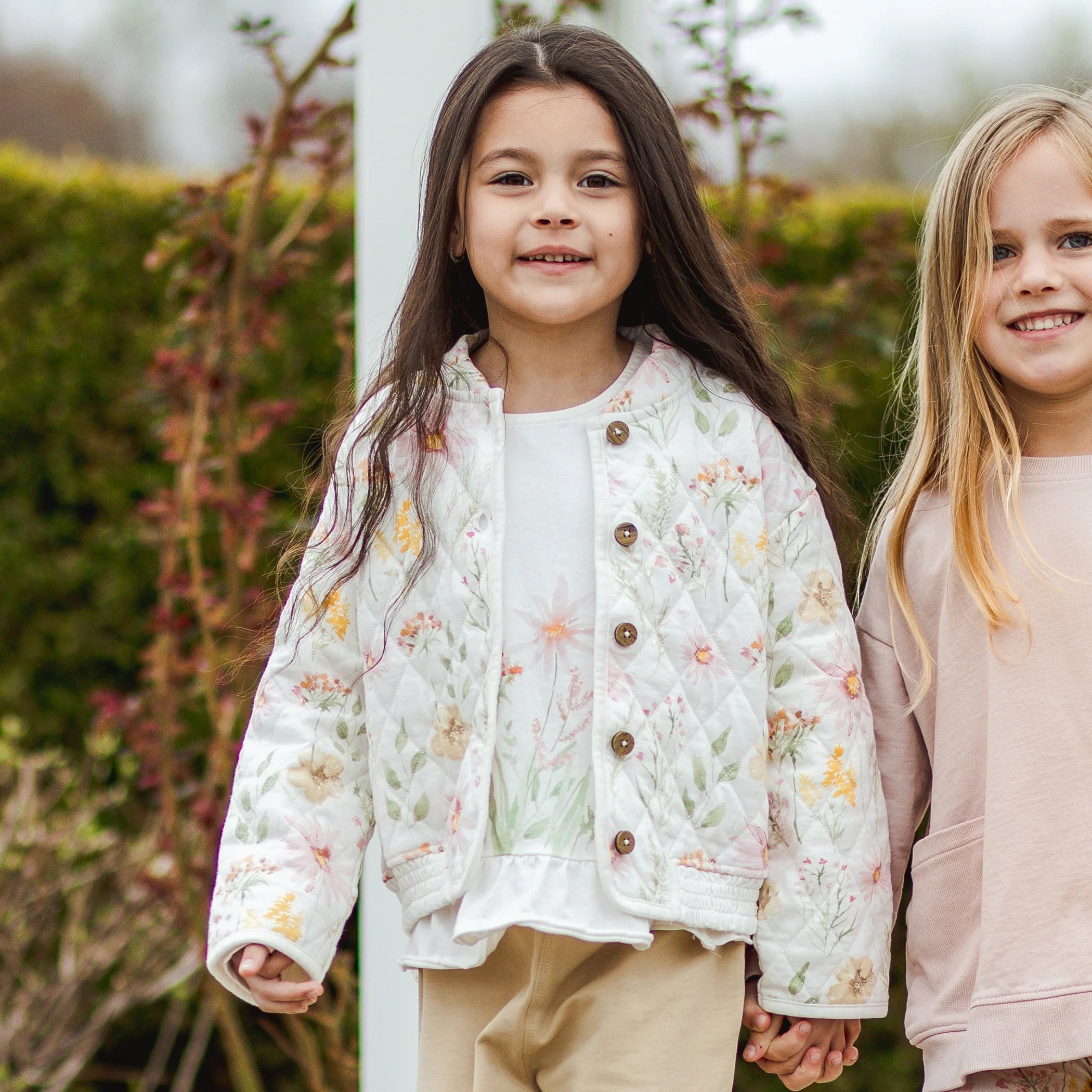 Girls Quilted Floral Print Button Up Jacket
