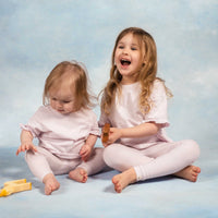 Girls Light Pink Drop Shoulder Ruffle T-Shirt