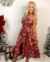 Holly Manor Tolie Printed Strapless Midi Dress - Burgundy