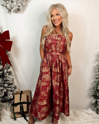 Holly Manor Tolie Printed Strapless Midi Dress - Burgundy