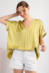 Sahara Satin Solid V-Neck Blouse