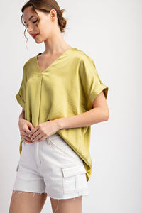 Sahara Satin Solid V-Neck Blouse