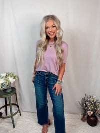 Cozy Cashmere Blend Knit Short Sleeve Top - Lavender